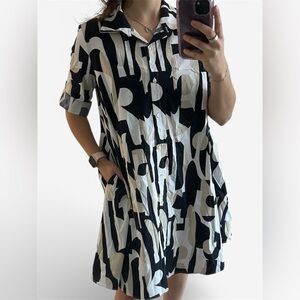 Joseph Ribkoff Black and White Abstract Button-Down Dress